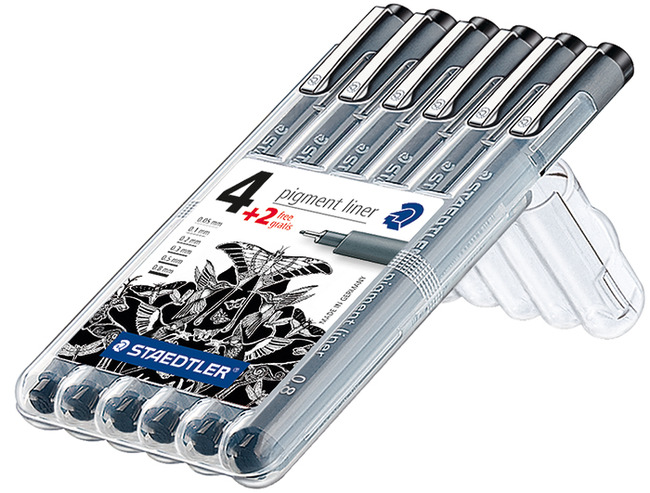 Stiften - Schrijfstiften - Staedtler Pigment Liner - Zwart - Set Van 6 Assorti