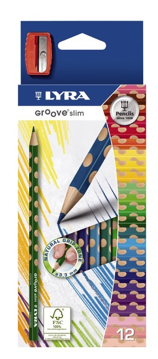 Potloden - Kleurpotloden - Lyra Groove Slim - Driehoekig - Met Slijper - Set Van 12