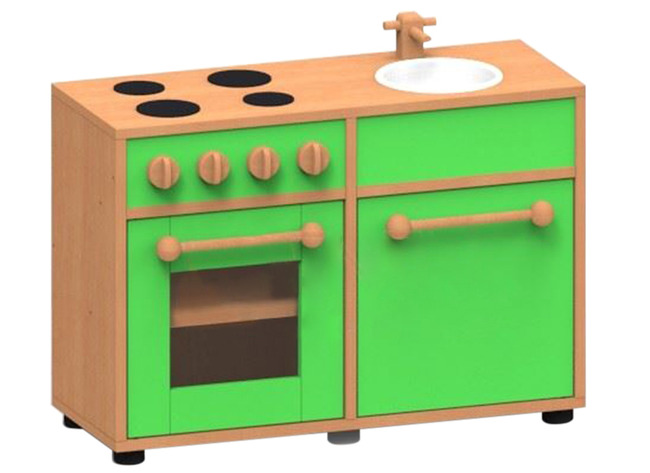 Speelmeubel, Trendy, Duokeuken - Frame Esdoorn - Deurtjes Groen - Per Stuk