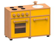 Speelmeubel, Trendy, Duokeuken - frame esdoorn - deurtjes oranje - per stuk