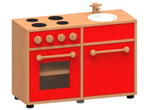Speelmeubel, Trendy, Duokeuken - frame esdoorn - deurtjes rood - per stuk