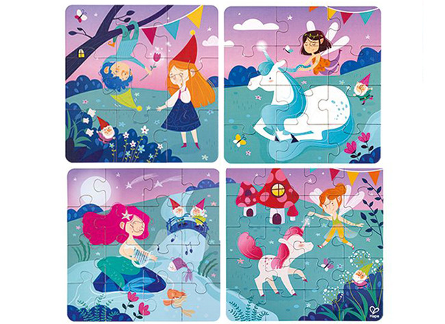 Puzzels - Hape Fairyland - 4-in 1 Puzzel - Fantasieland - Karton - Per Stuk