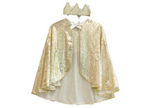 Verkleedkledij - gouden glitter cape en kroon - 2-delig