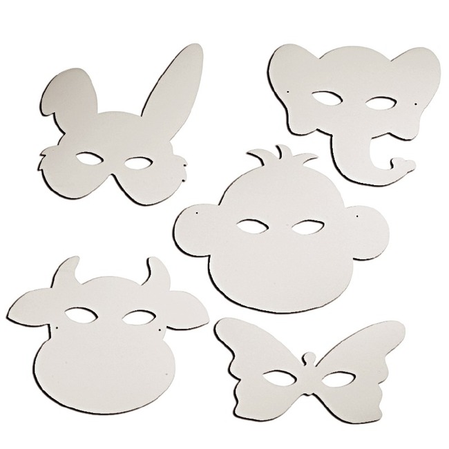 Maskers - Karton - Dieren - Blanco - Set Van 16 Assorti