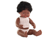 Poppen - babypop - Miniland Baby Doll - met haar - 38 cm - jongen - afrikaans - per stuk