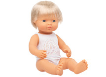 Poppen - babypop - Miniland Baby Doll - met haar - 38 cm - jongen - europees - per stuk