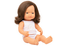 Poppen - babypop - Miniland Baby Doll - met haar - 38 cm - meisje - europees - bruin haar - per stuk