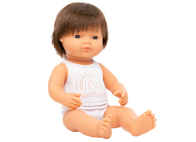 Poppen - Babypop - Miniland Baby Doll - Met Haar - 38 Cm - Jongen - Europees - Bruin Haar - Per Stuk