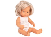 Poppen - Miniland - pop met haar - blond meisje - per stuk