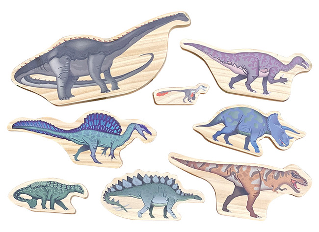 Speelgoed - Figuren - Yellow Door - Dinosauriërs - Hout - Set Van 8 Assorti