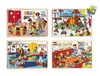 Themapuzzel - samen naar school - speelplaats, eetzaal, turnles, onthaalhoek - hout - set van 4 assorti