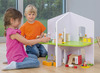 Poppenhuis - huis - hout - vakantieverblijf - open met 4 speelruimtes - per stuk