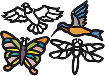 Glas - glasraam - figuren - vogels en vlinders - set van 24 assorti