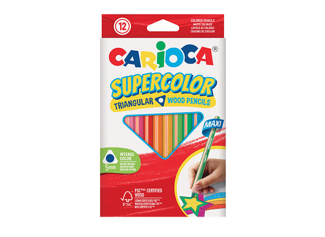 Potloden - Kleurpotloden - Driekantig - Carioca - Maxi - Supercolor - Set Van 12