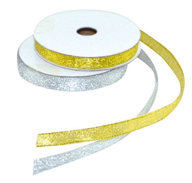 Kerst - Lint - Metaalkleurig - 9 Mm - Zilver - Per Stuk